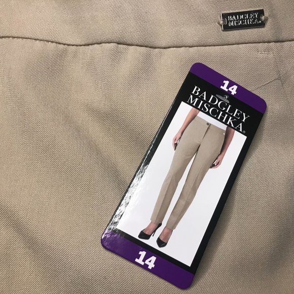 BADGLEY MISCHKA High Rise Light TAN STRAIGHT LEG Dress Pants! Size 14! NWT! - Picture 5 of 7